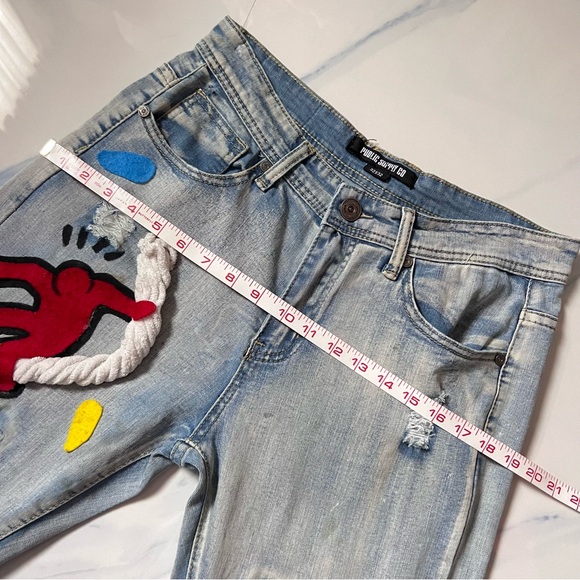 Vintage Public Supply co customized ripped Jeans embellished pop Art streetwear - Picture 13 of 16